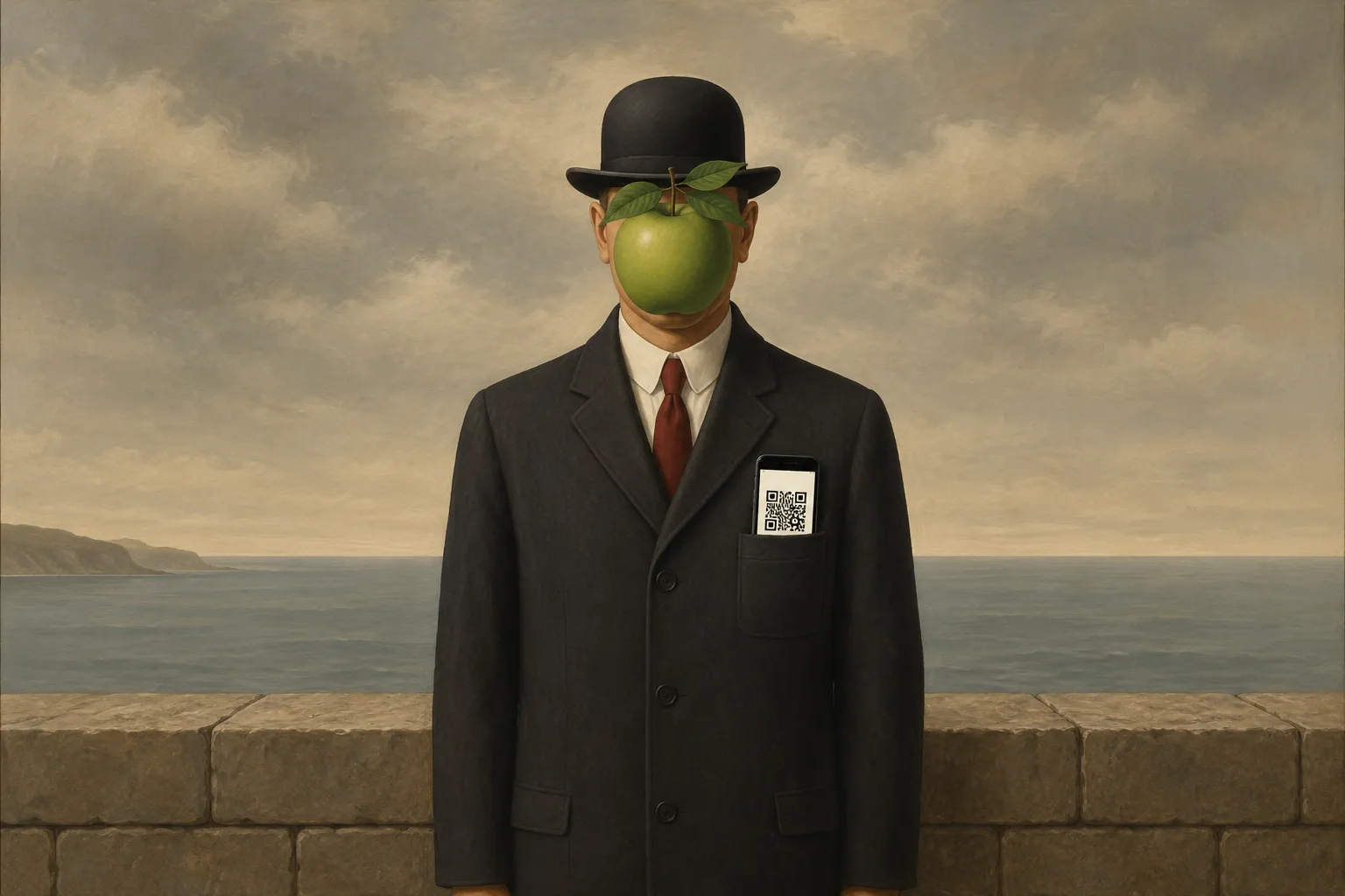Surrealistisch schilderij met een digitale museumpas